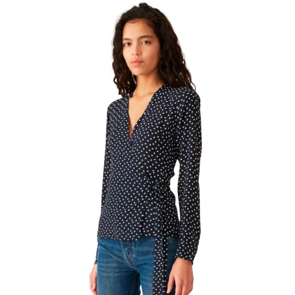 GANNI Heart Wrap Blouse Crepe Tie Waist Career Preppy Minimalist Fall Office 4